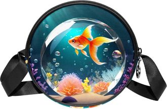 Generic Circle Crossbody Bag for Women, Fish Crystal Ball Small Sling Bag Daypack with Zipper Adjustable Shoulder Straps Casual Ladies Girls Round Purse