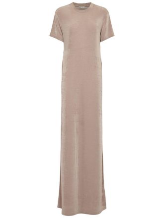 【AMI PARIS】アミパリス Sleeveless dress ベージュ AMI PARIS Satin-crepe maxi dress | NET-A-PORTER