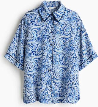 H&M Oversized Bluse aus Satin - Blue