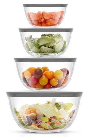 JoyJolt Set of 4 Thick Glass Mixing Bowls with Airtight Lids in Grey at Nordstrom Rack