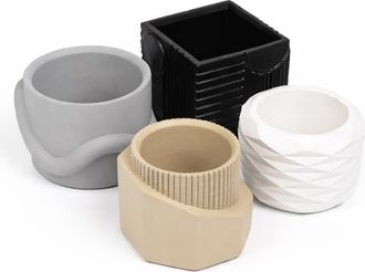 Jonathan Y Designs Romy Modern Minimalist Handmade Concrete Geometric Planter Set with Drainage Holes in Black at Nordstrom