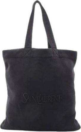 Saint Laurent Pre-owned Paris Katoenen Tote Bag - Dames - Vintage Shopper - Zwart - ONE Size - Katoen - Vintage