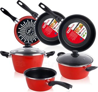 Magefesa Magefesa - Grana Bateria De Cocina 5 Piezas + Set Juego 3 Sartenes 18-20-24cm, Acero Vitrificado 820&ordm;c, Libre Pfoa Rojo