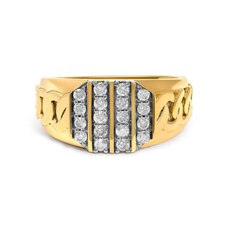 House of Brilliance Mens 14K Yellow Gold Plated Sterling Silver Diamond 1/2 Cttw Cuban-Link Band Ring