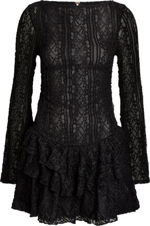 Free People Mini-jurk met ruches en kant - Zwart