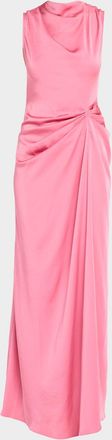 Sally Lapointe Lightweight Satin Long Ruched Dress