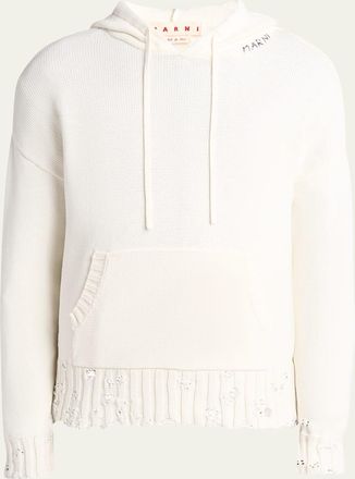Marni Mens Distressed Knit Logo Hoodie