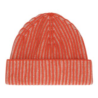 Moorer Beanies, male, Orange, Size: ONE SIZE Cashmere Ribbed Knit Beanie Hat