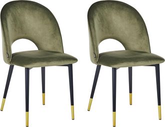 Beliani Beliani - Conjunto De 2 Sillas De Comedor De Terciopelo Retro Glamour Negro Patas Inclinadas Beige Verde Oliva Magalia
