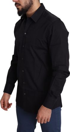 Dolce & Gabbana Mens Black Cotton Stretch Formal Gold Dress Shirt Elastane