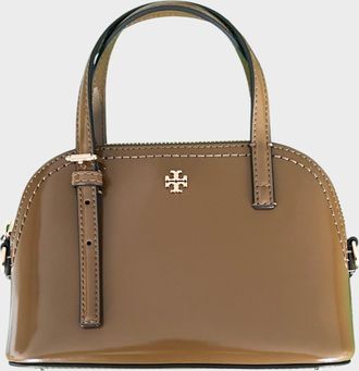 Tory Burch Tory Burch Womens Emerson Patent Dome Satchel Brown Leather - One Size