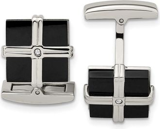 Diamond2Deal Stainless Steel Polished Black IP-plated Cubic Zirconia Square Cufflinks