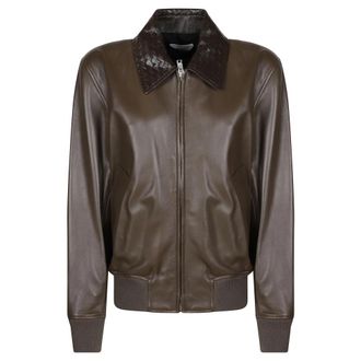 Bottega Veneta Glanzende Blousonjas van Leer - Dames - Leren en Su&egrave;de Jassen - Groen - XS - Leer - Jassen