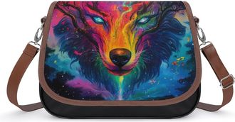 Generic Wolf Face Forests Crossbody Bags for Women Fashion Leather Shoulder Handbags With Adjustable Strap