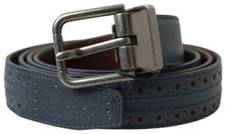 Dolce & Gabbana Mens Blue Leather Perforated Metal Buckle Belt - One Size