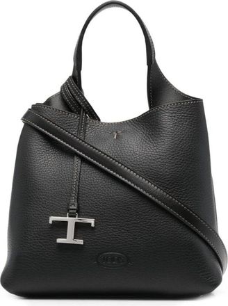 Tod's Leren Tote Tas met Logo Plaque - Dames - Handtassen - Zwart - ONE Size - Leer - Tassen