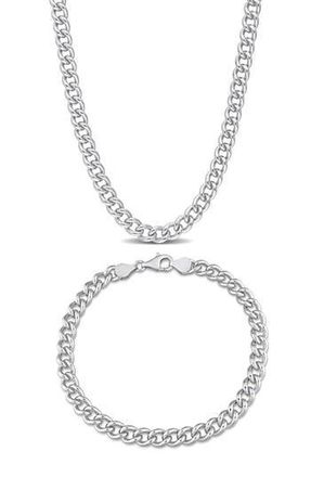 Delmar Curb Link Bracelet & Necklace Set in White at Nordstrom Rack