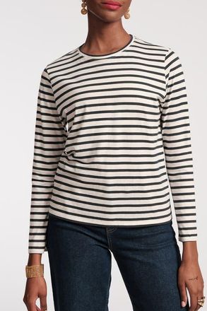 Frances Valentine Long Sleeve Striped T Shirt in Oyster/black at Nordstrom, Size X-Large