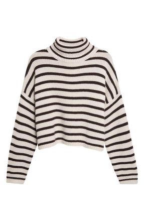 Lisa Yang Zerlina Stripe Cashmere Turtleneck Sweater in Oyster/Dark Oak Stripes at Nordstrom, Size 1