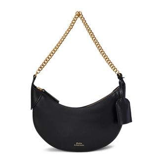 Polo Ralph Lauren Tassen, Dames, Zwart, ONE Size, Leer, Leren Schoudertas met Ketting