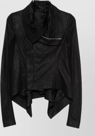 Rick Owens leather jacket asymmetric hem draped collar