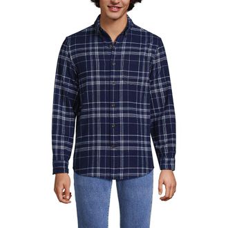 Lands End Flagship Flannel Shirt in Navy/indigo Sky Plaid at Nordstrom, Size Xx-Large