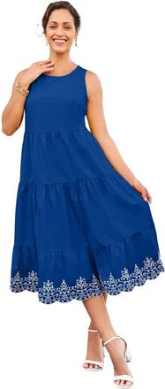 Jessica London Sleeveless Eyelet Poplin Dress in Dark Sapphire Eyelet at Nordstrom, Size 22