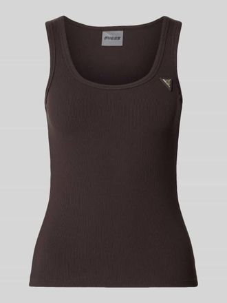 Guess Tanktop in Ripp-Optik mit Label-Applikation Modell COLETTE in Schoko, Gr&ouml;&szlig;e XL
