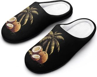 Generic Coconut Palm Tree Funny Mens Slippers Cotton Warm House Shoes Memory Foam Sandals Print Size 7-14