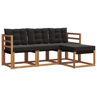 vidaXL Conjunto De Sof&aacute;s De Exterior Con Coj&iacute;n 4 Pcs Natural Y Negro Vidaxl