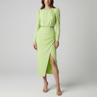 Self Portrait Green Jersey Cut Out Midi Dress