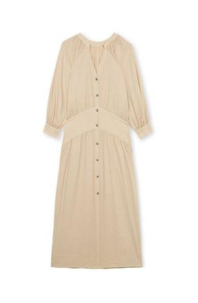 Fortela Maxi Korean Collar Linen Dress in Ecru at Nordstrom, Size 40 Eu