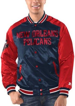 Starter Mens Starter Navy/Red New Orleans Pelicans Renegade Satin Full-Snap Varsity Jacket at Nordstrom, Size Large