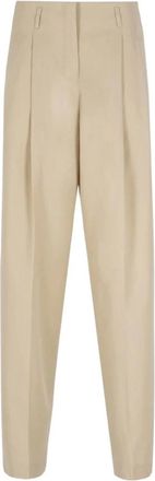 Golden Goose Broeken, Dames, Beige, M, Leer, Wijde Pijpen Geplooide Broek