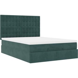 vidaXL Estructura De Cama Otomana Con Colchones Verde Oscuro 140x200cm Vidaxl