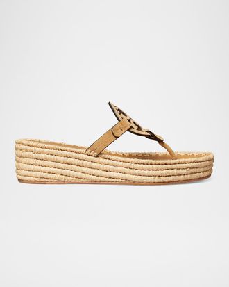 Tory Burch Miller Raffia Suede Wedge Sandals