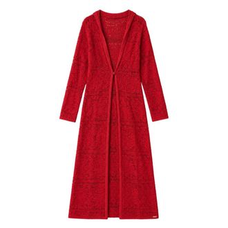 Blugirl Long Knitwear, female, Red, Size: XS Crochet-knit Long-line Cardigan