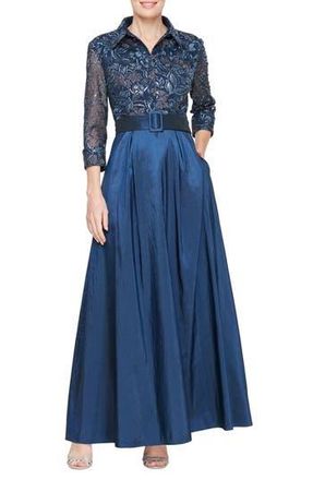 Alex Evenings Embroidered A-Line Cocktail Dress in Navy at Nordstrom Rack, Size 6