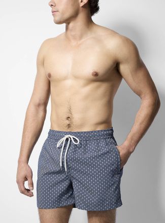 Simons Mens Natural drawstring geo-pattern swim trunk