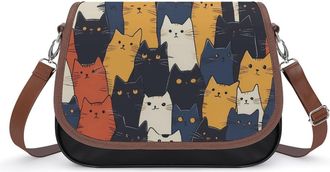 Generic Colorful Cartoon Cats Pattern Small Womens Crossbody Bags Shoulder Handbag with Adjustable Strap for Travel