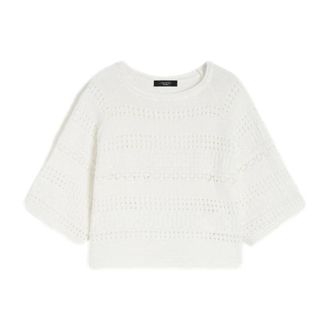 Max Mara Wkiorche Sweater - Dames - Ronde hals truien - Wit - XS - Katoen - Truien & Vesten