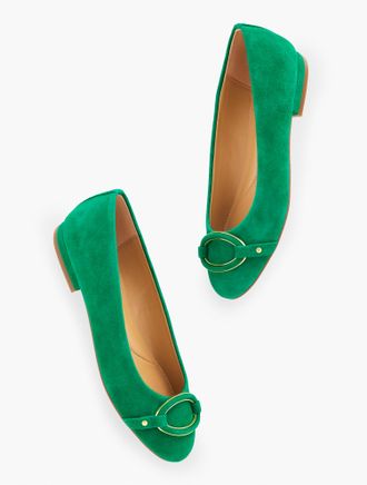 Talbots Madison Buckle Suede Ballet Flats - Derry Green - 8M Talbots