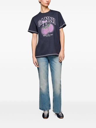 Ganni Raspberry Graphic-Print T-shirt - Navy