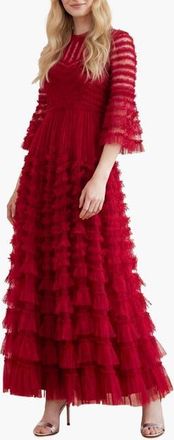 Needle & Thread La Vie En Rose Round Neck Gown in Deep Red at Nordstrom, Size 6