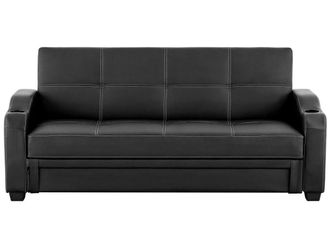 VENTE-UNIQUE.COM Sof&aacute; cama piel sint&eacute;tica 3 plazas negro 197x89cm