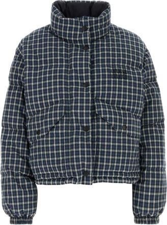 Miu Miu Dark Blue Checks Mock Collar Jacket
