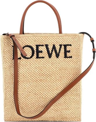 Loewe A4 Raffia and Leather North South tote bag - Marrone