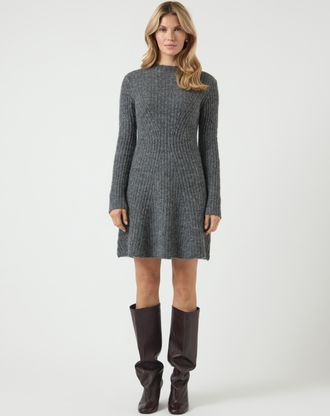 Y.A.S Strickkleid Y.A.S YASDOLLY LS KNIT DRESS S. NOOS, Damen, Gr. XXL, N-Gr, grau (medium grau melange), Strick, Obermaterial: 53% Polyester, 21% Polyacryl