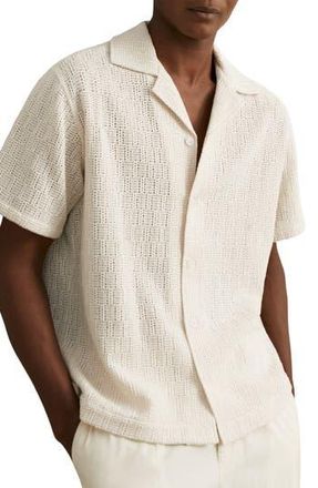 Reiss Leon Openwork Camp Shirt in Off White at Nordstrom Rack, Size X-Large