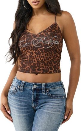 True Religion Crystal Logo Leopard Print Crop Camisole Tank at Nordstrom, Size Xx-Large